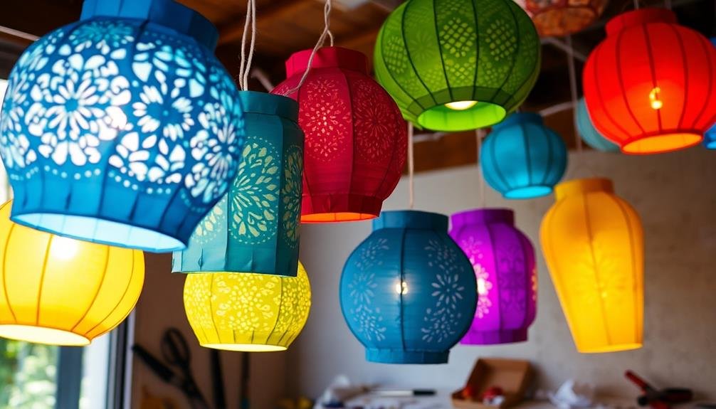 crafting colorful paper lanterns