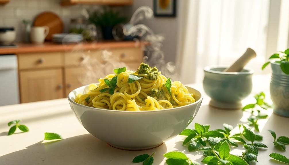 lemon balm pesto pasta