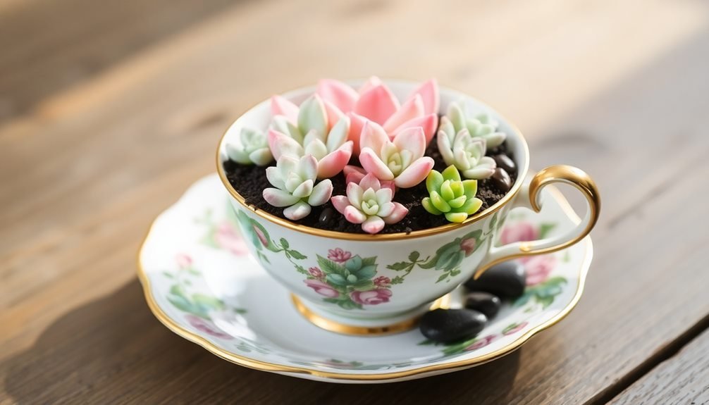 succulent gardens in teacups